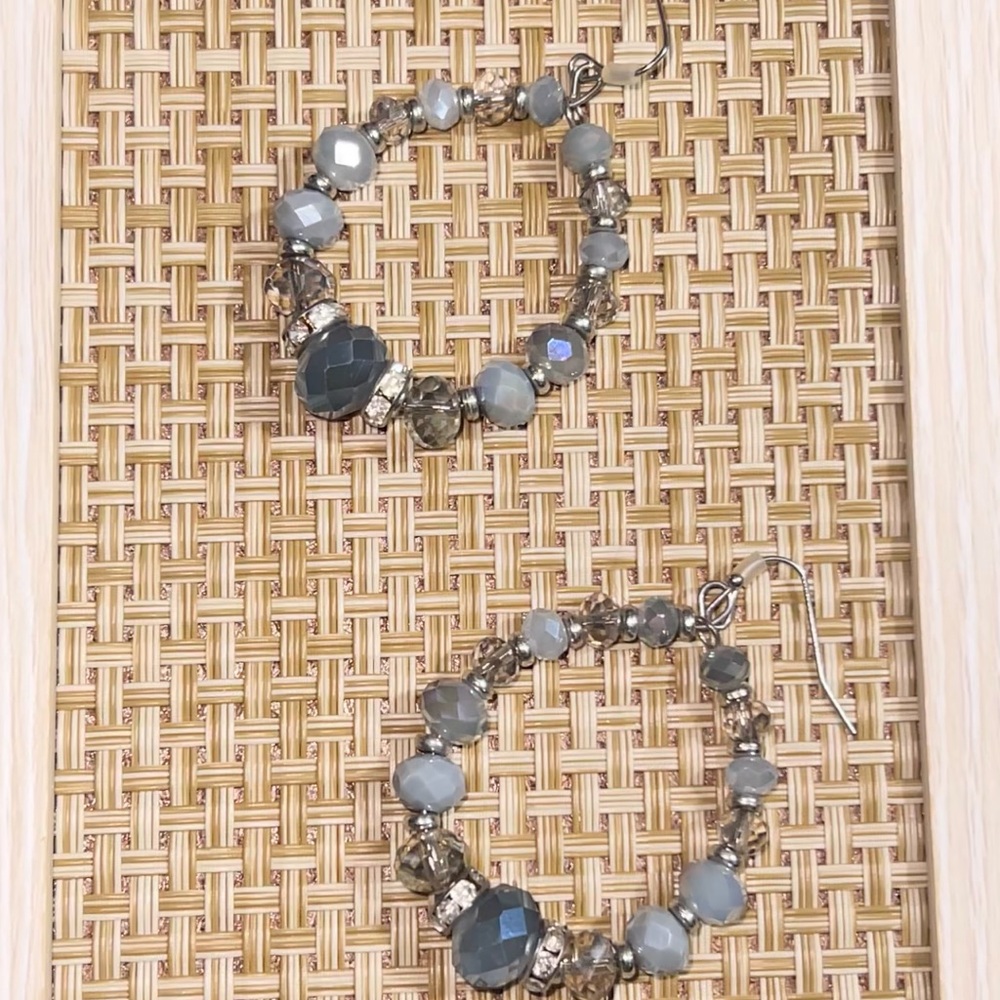 Gray and Silver Delicate Earrings with Beaded Design